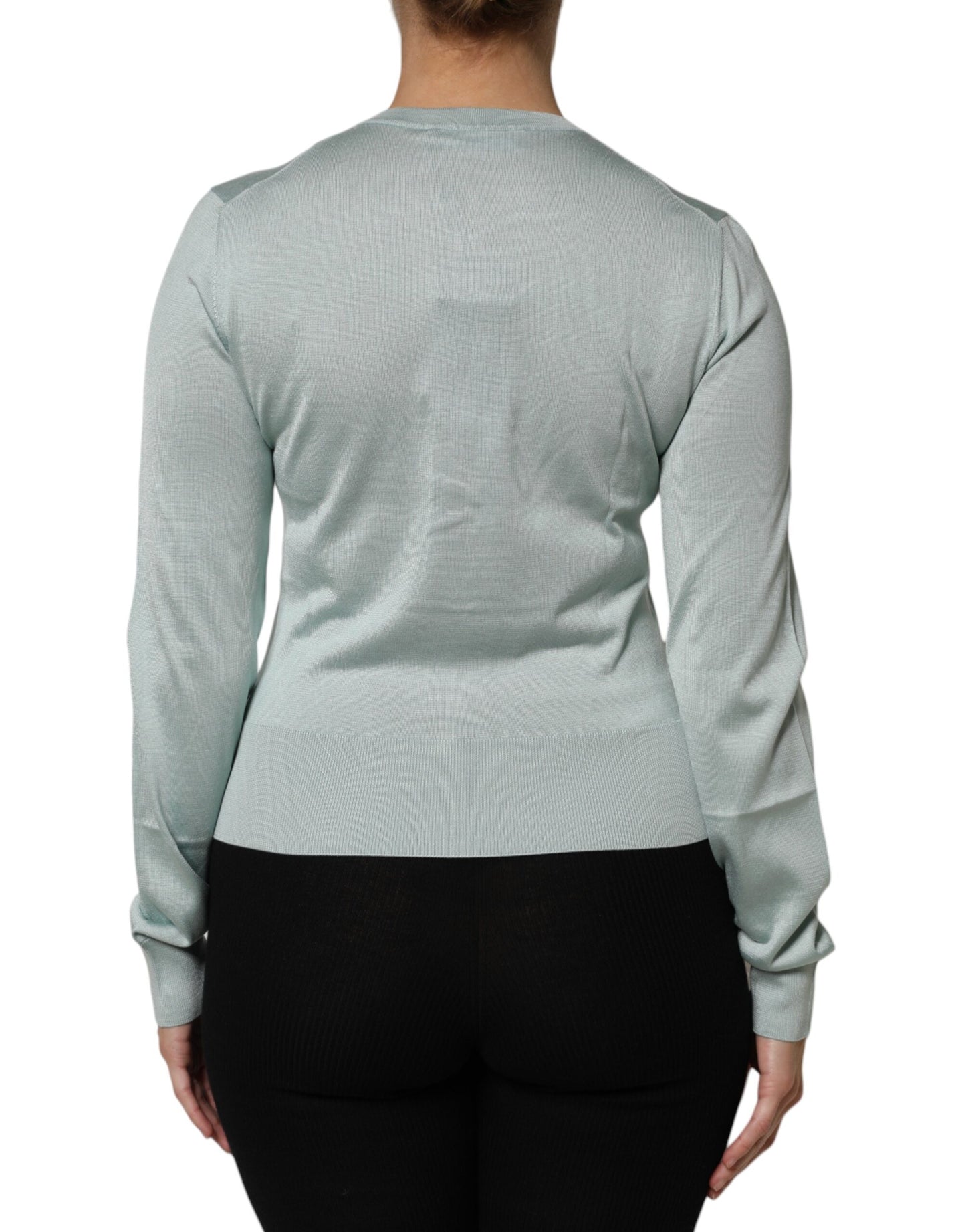 Light Green Silk Button Down Cardigan Sweater