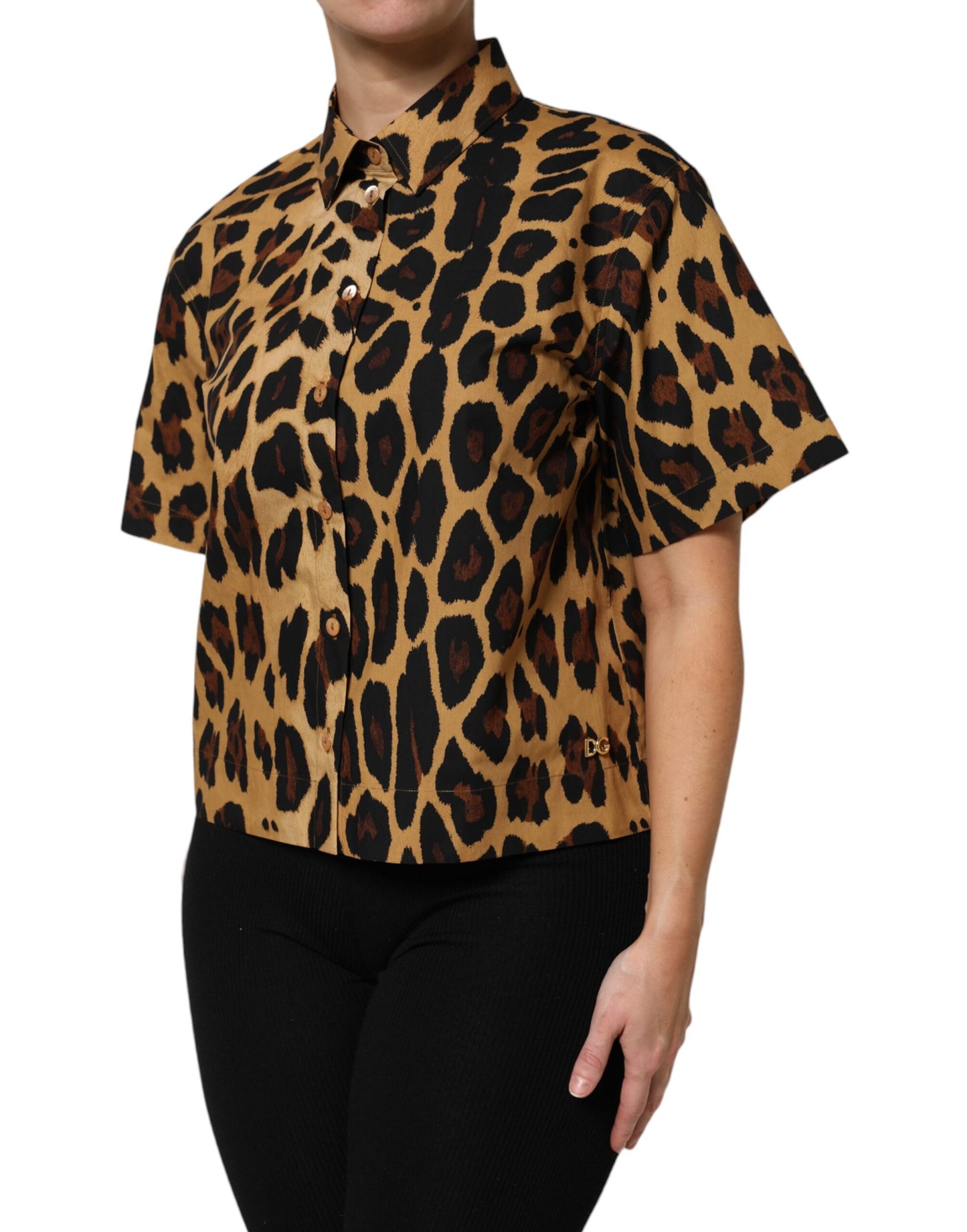 Brown Leopard Short Sleeve Collared Polo Top