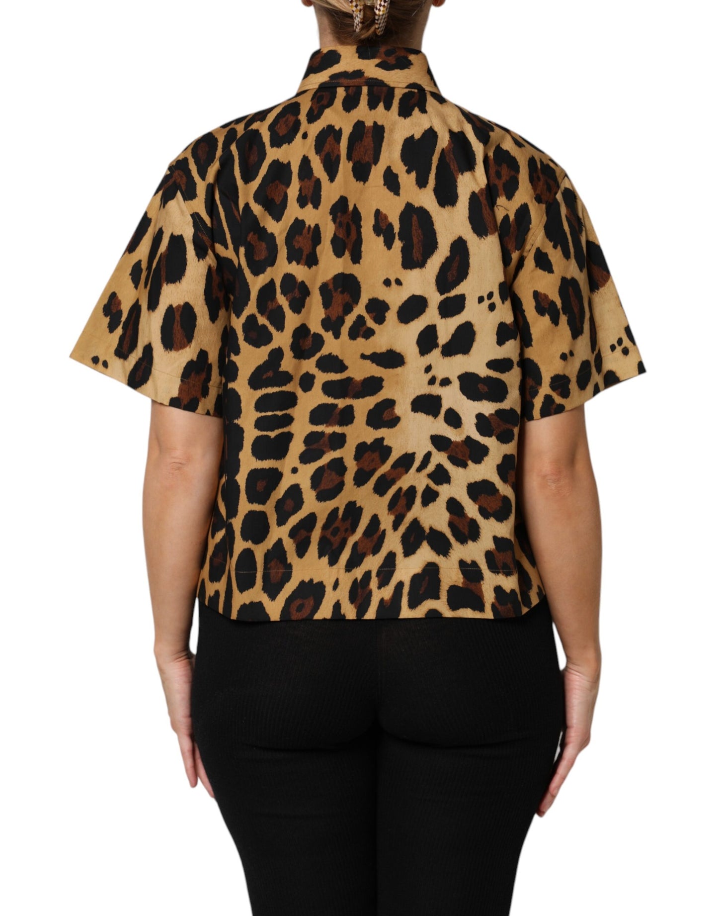 Brown Leopard Short Sleeve Collared Polo Top