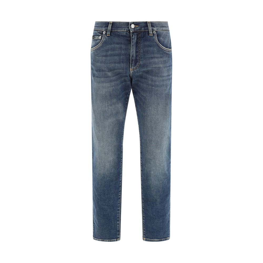 Blue Elastane Straight-Leg Jeans