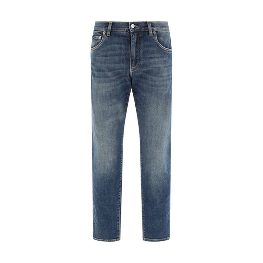 Blue Elastane Straight-Leg Jeans