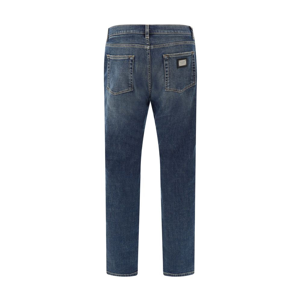 Blue Elastane Straight-Leg Jeans