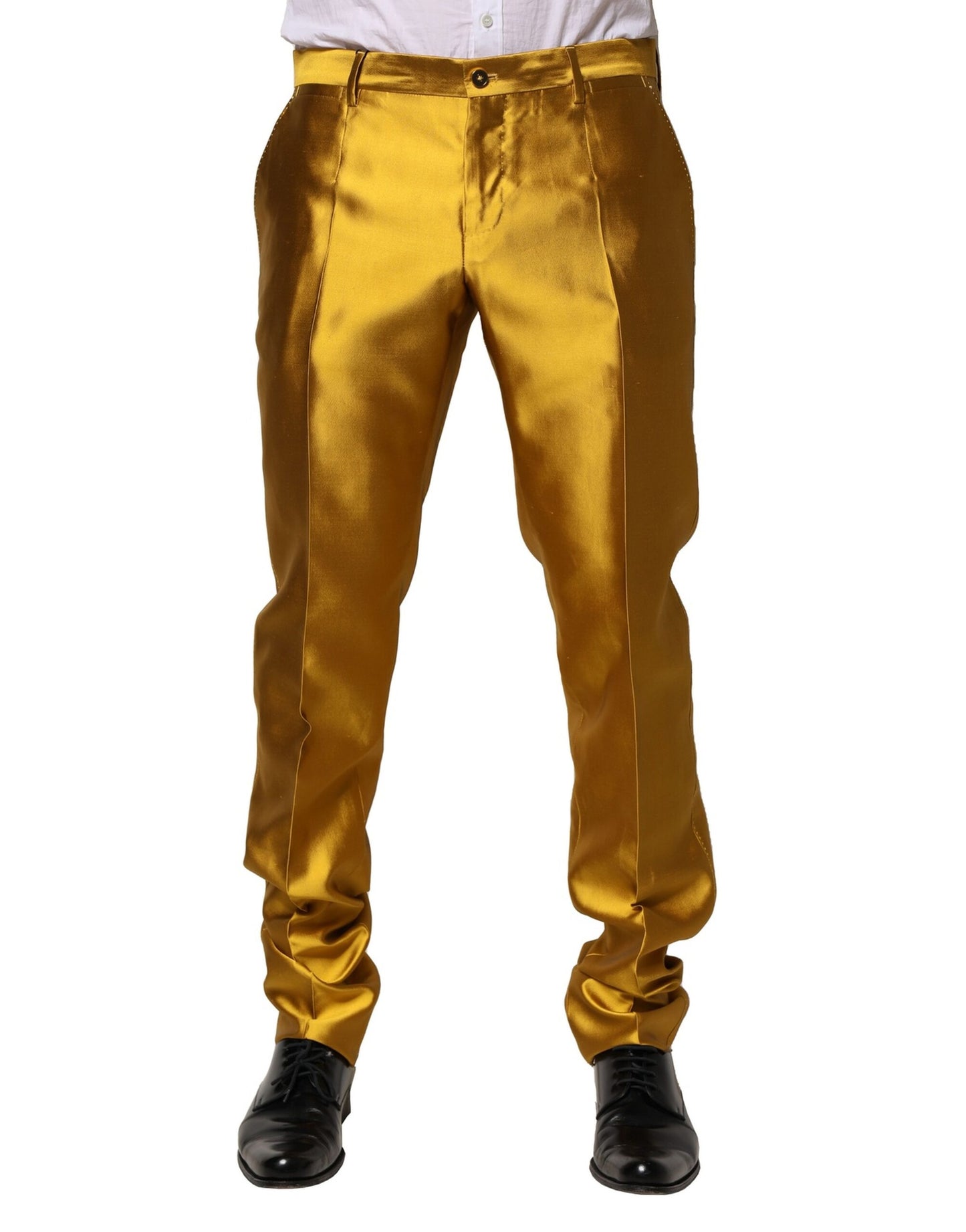 Yellow Silk Tapered Dress Men Pants
