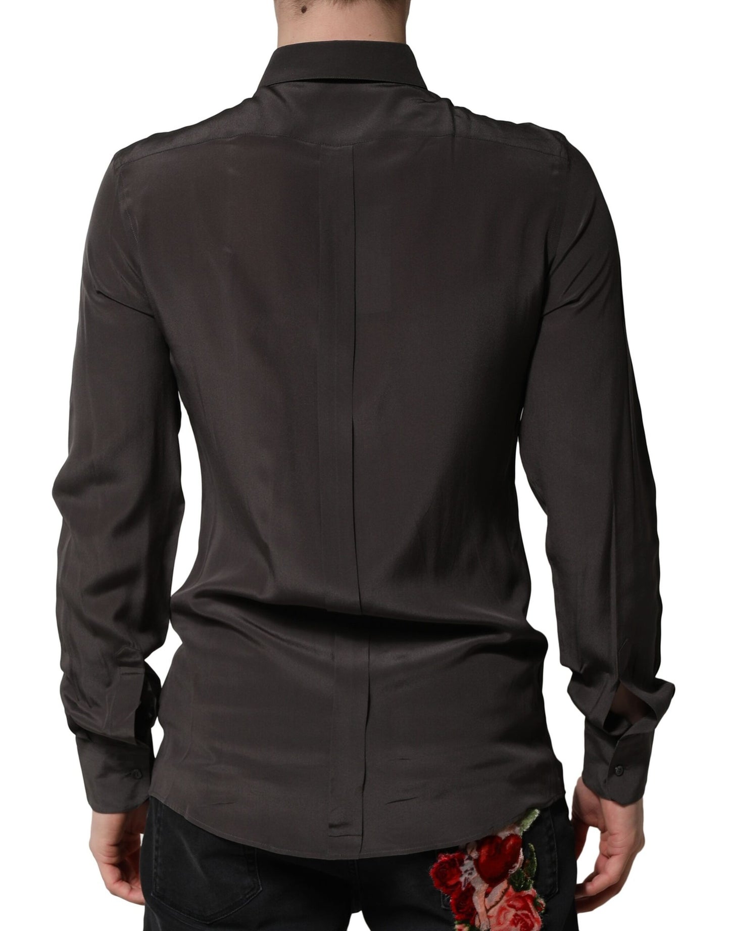 Dark Brown Silk GOLD Men Dress Formal Shirt