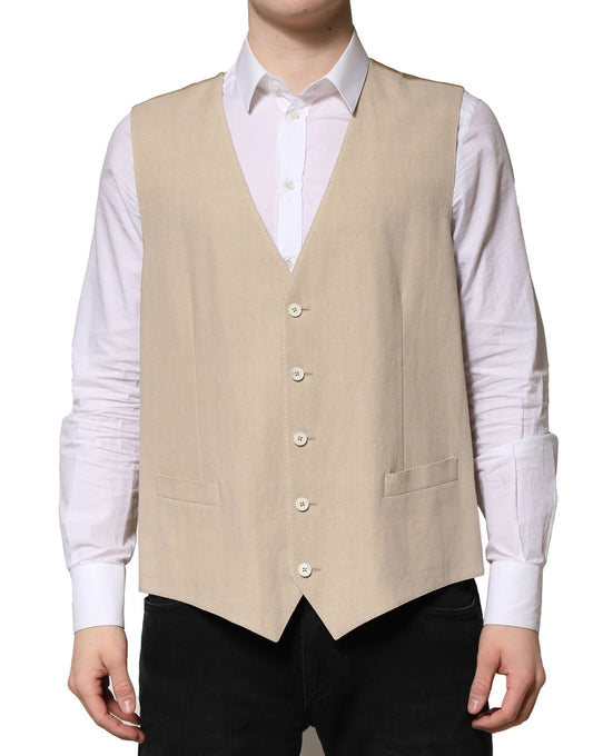 Beige Linen Dress Formal Men Waistcoat Vest