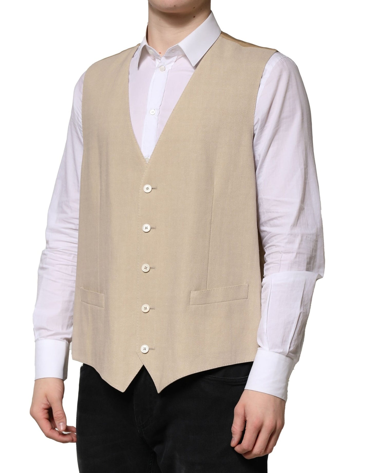 Beige Linen Dress Formal Men Waistcoat Vest