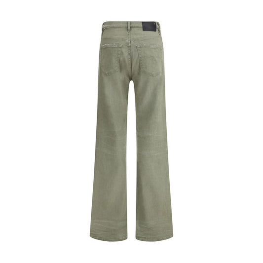 Green Cotton Flared Jeans