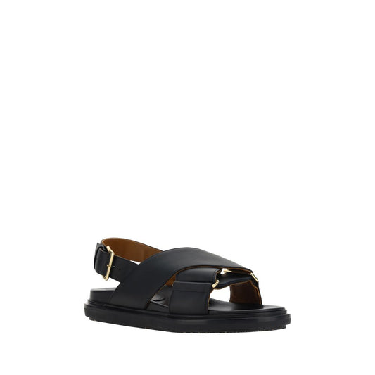 Black Calf Leather Bos Taurus Flat Sandals
