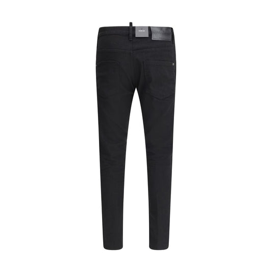 Black Cotton Straight-Leg Jeans