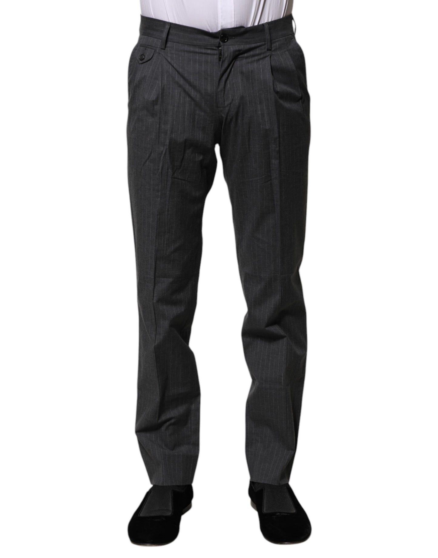 Gray Striped Cotton Formal Pants