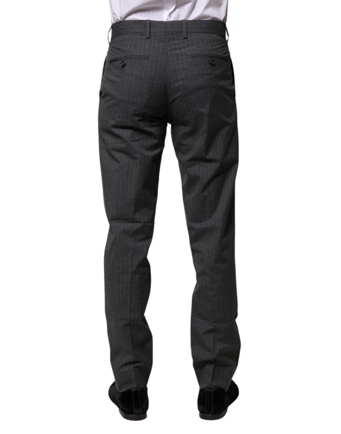Gray Striped Cotton Formal Pants