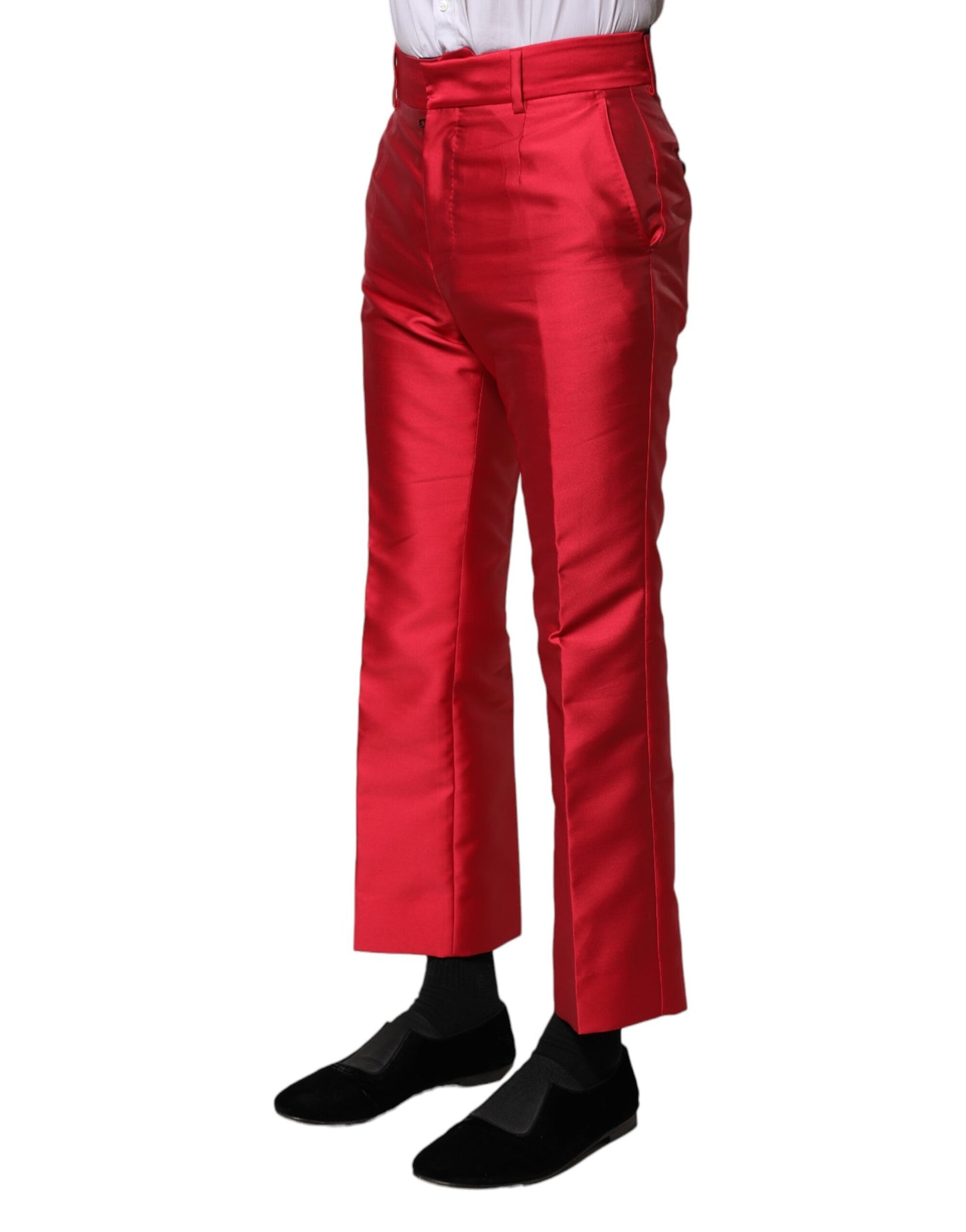 Red Polyester Cropped Dress Pants