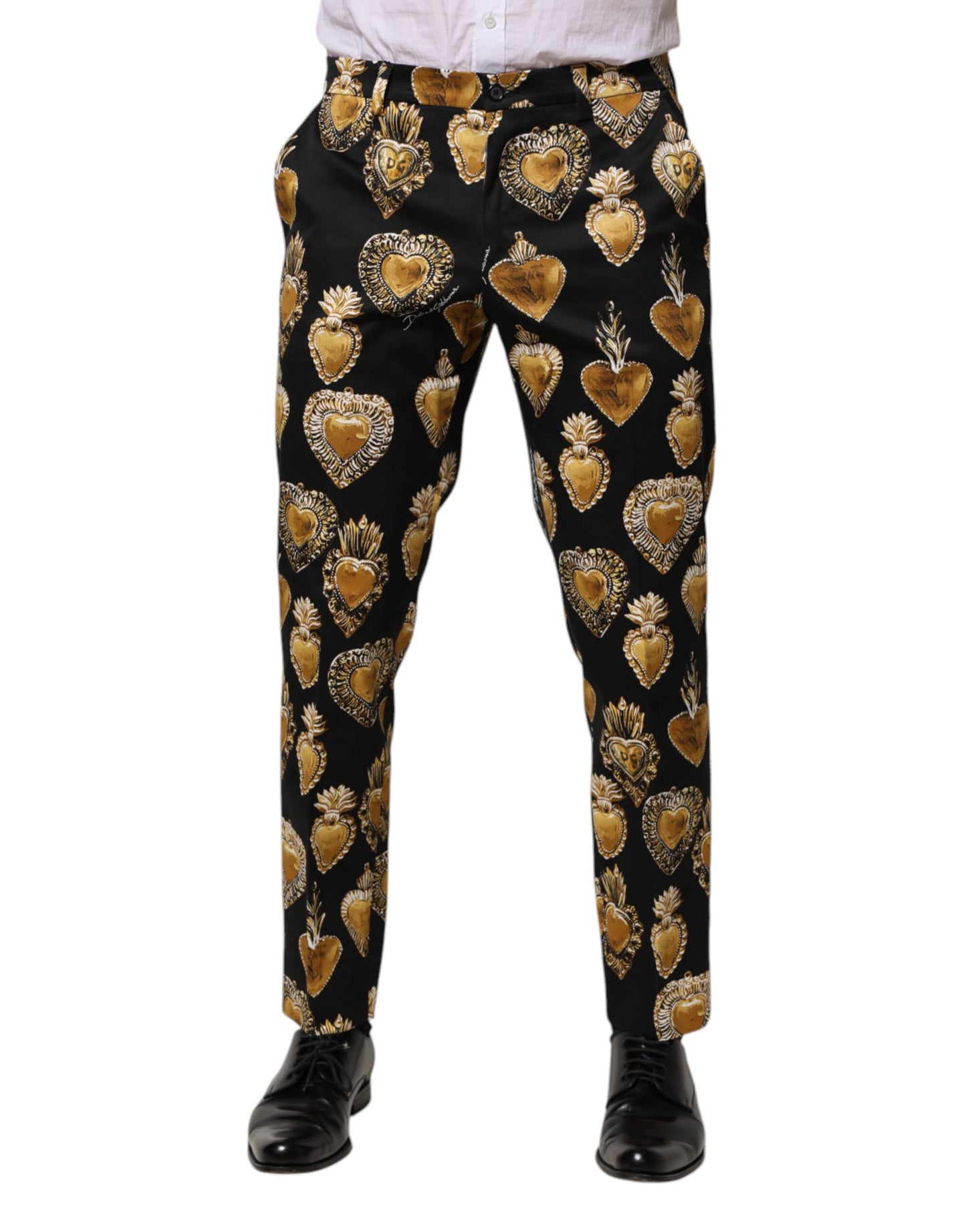 Black Gold Sacred Heart Print Pants