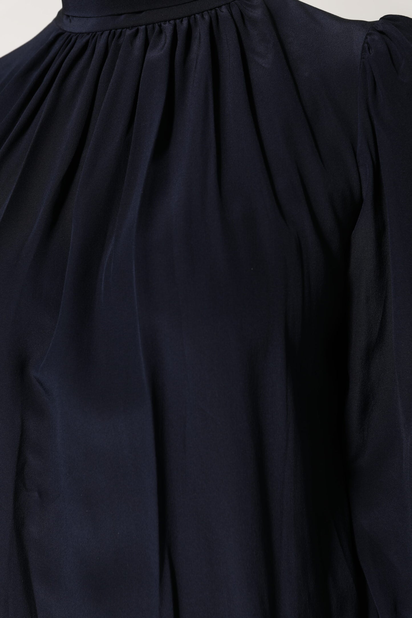 Blue Silk Mock Neck Long Sleeves Blouse Top