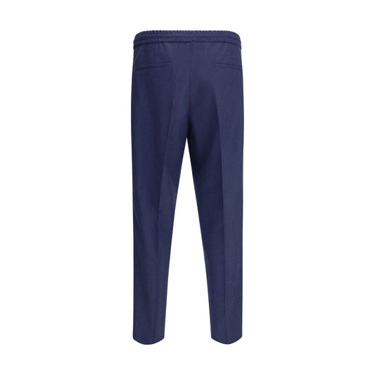 Blue Fleece Wool Casual Pants