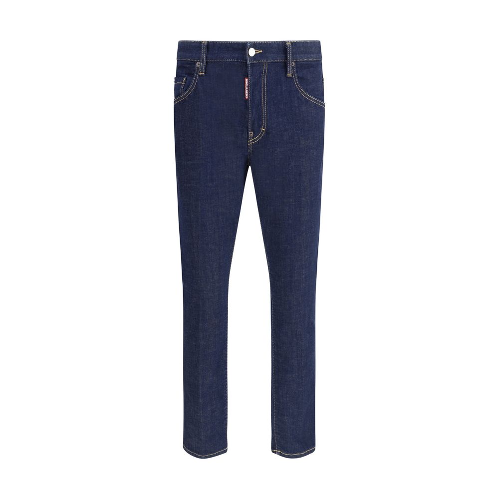 Blue Cotton Straight-Leg Jeans