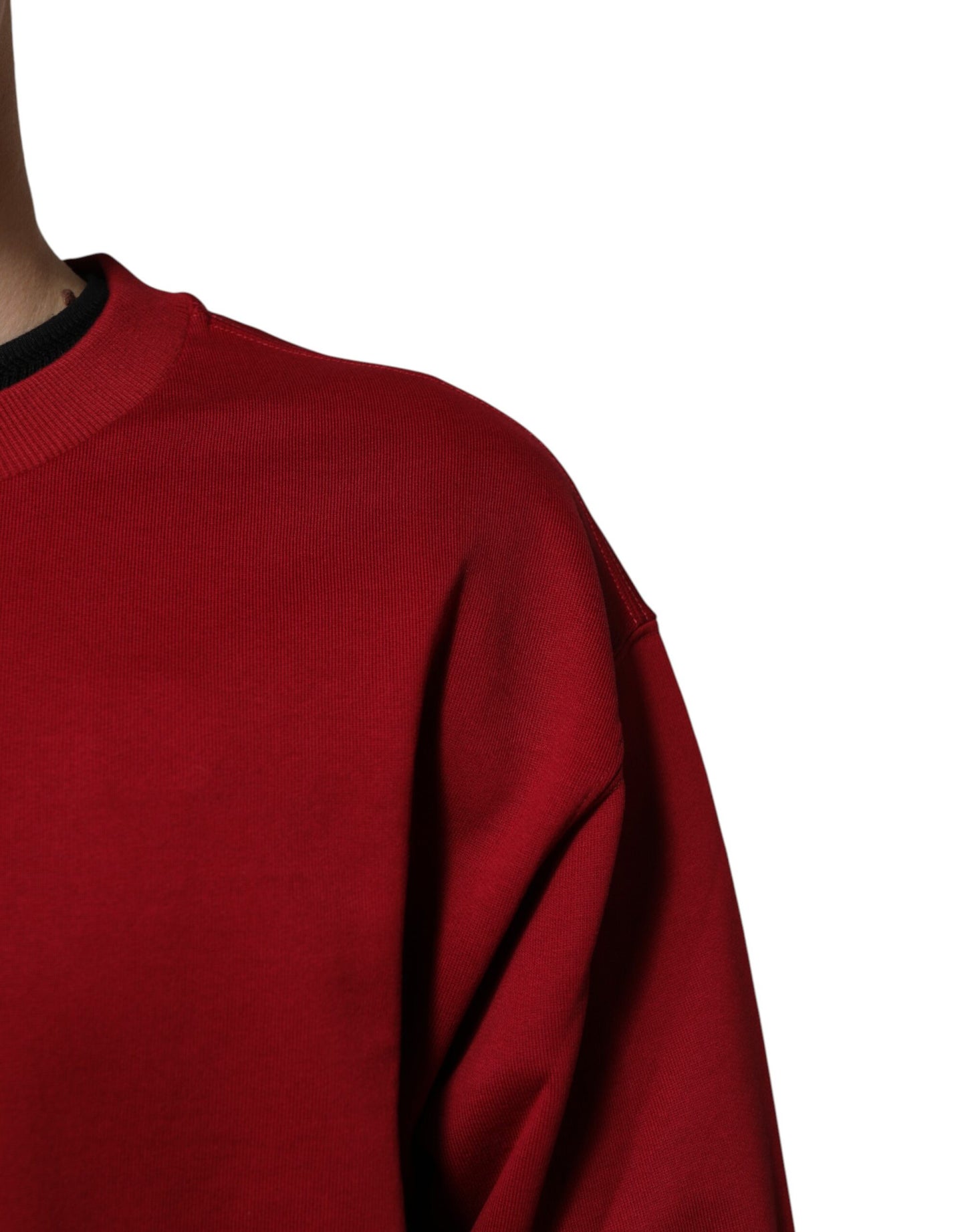 Red Embossed Logo Cotton Crew Neck Sweater