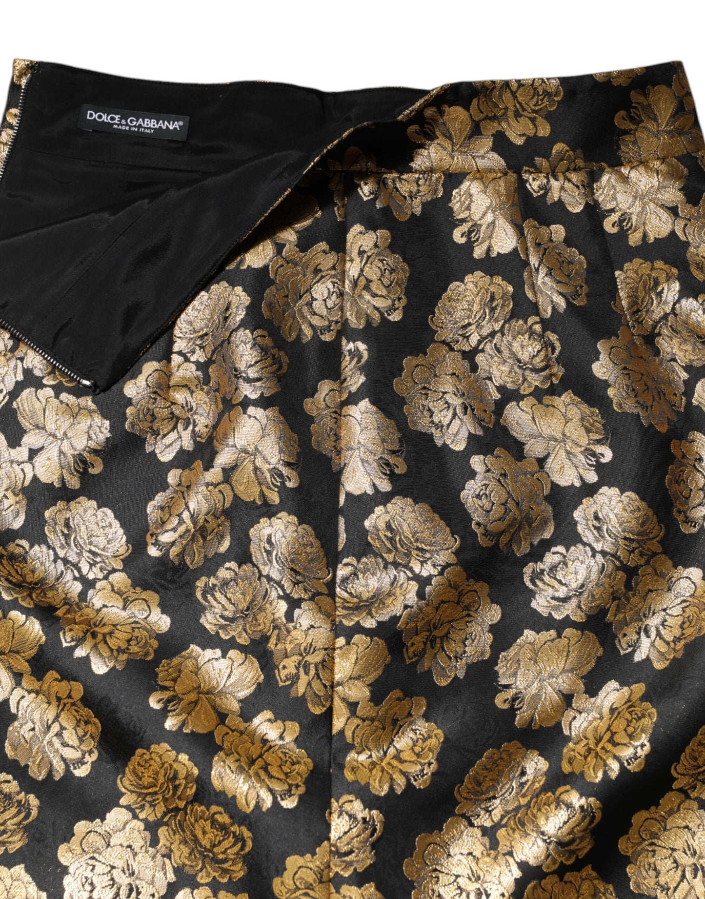 Black Gold Floral Print Jacquard Mini Skirt
