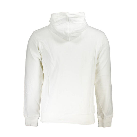 White Cotton Men Sweater with Hood and Zip Pockets