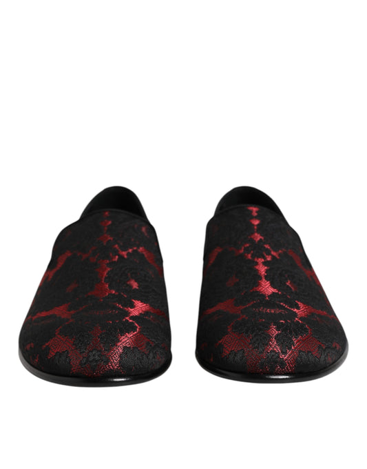 Red Black Jacquard Slip On Loafers Shoes