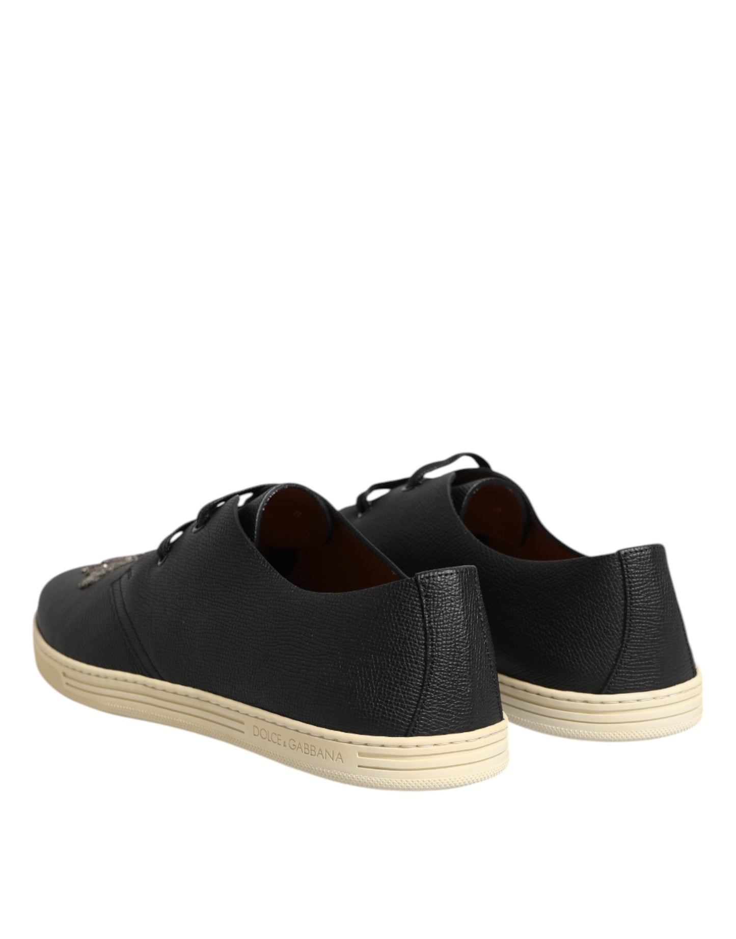 Black Leather Bee Crown Low Top Sneakers Shoes