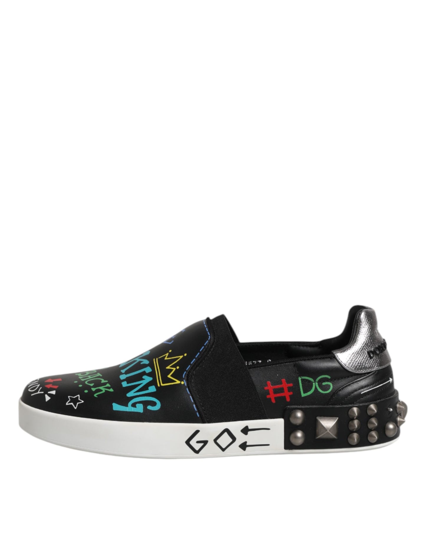 Black Leather Studded Graffiti Sneakers Shoes