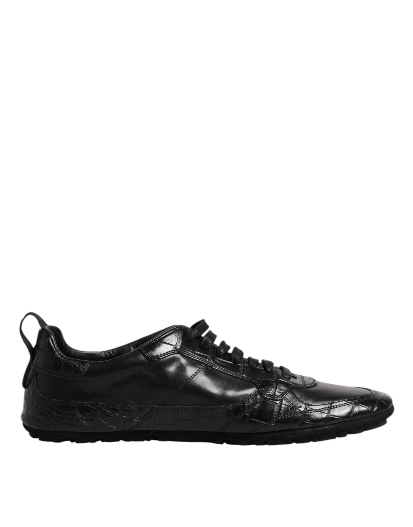 Black Exotic Leather Low Top Sneakers Shoes