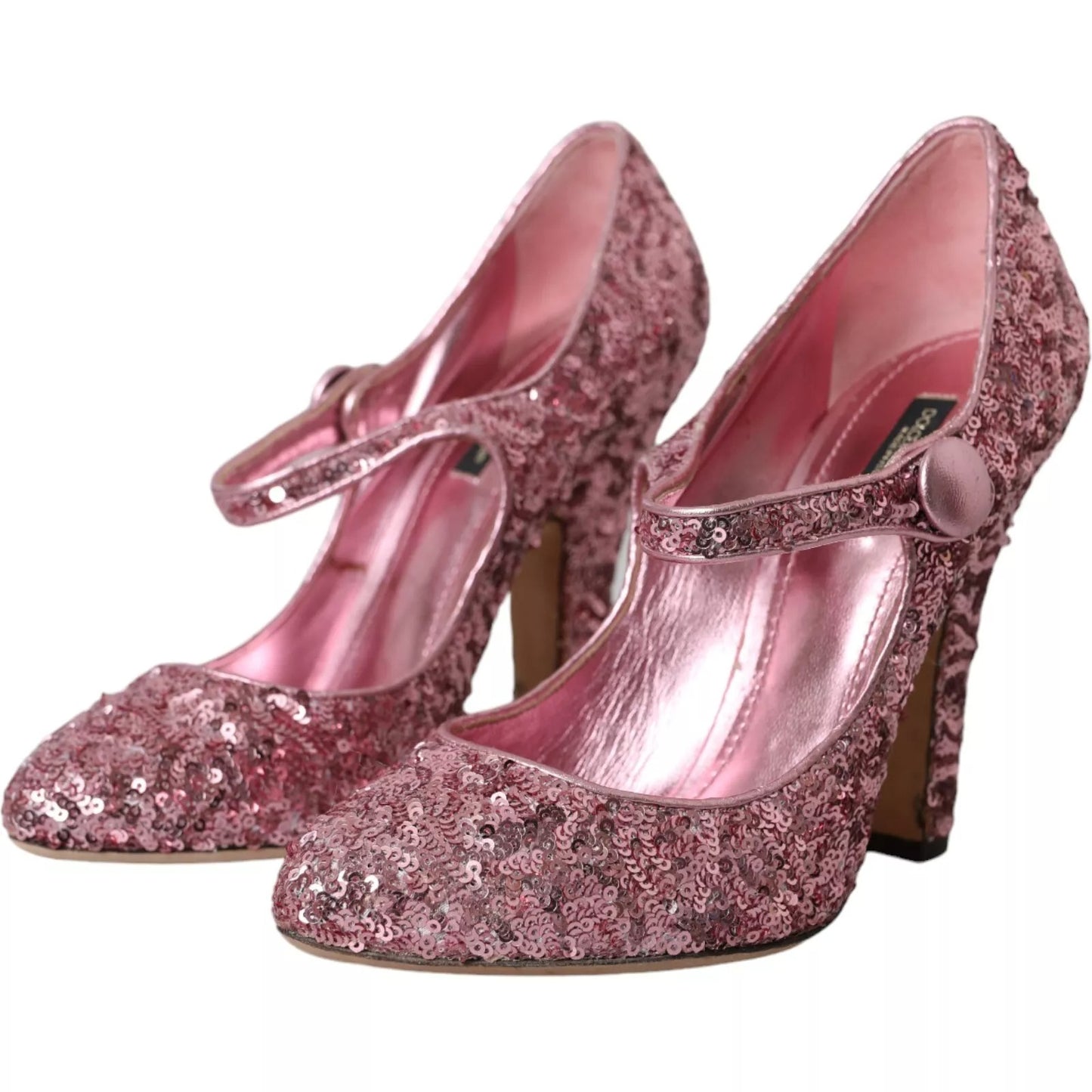 Pink Sequin Mary Jane Pumps High Heels Shoes