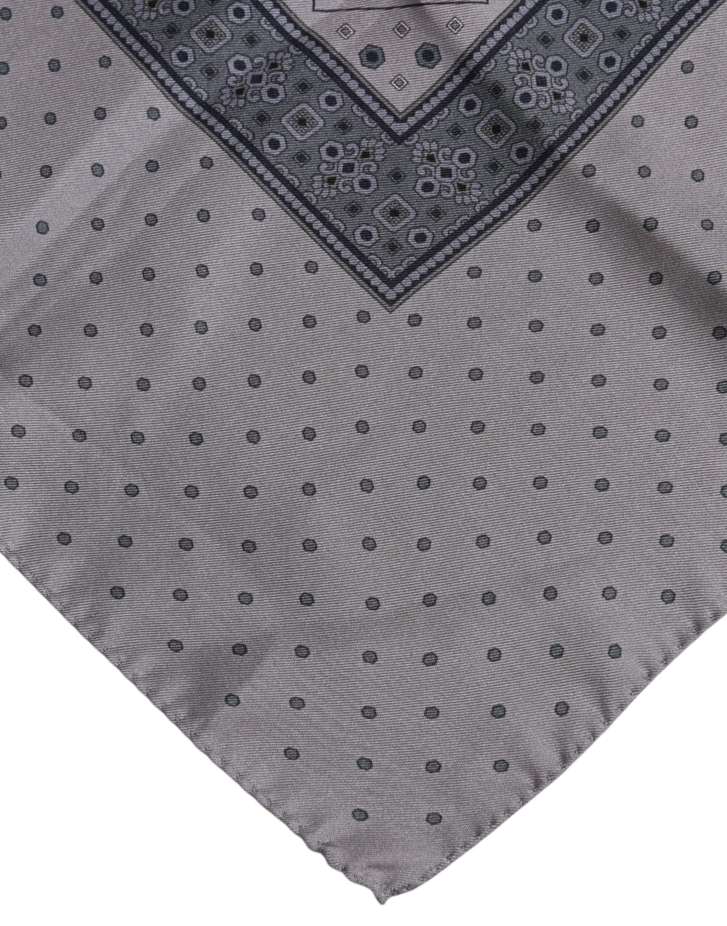 Gray Polka Dot Silk Square Men Foulard Scarf