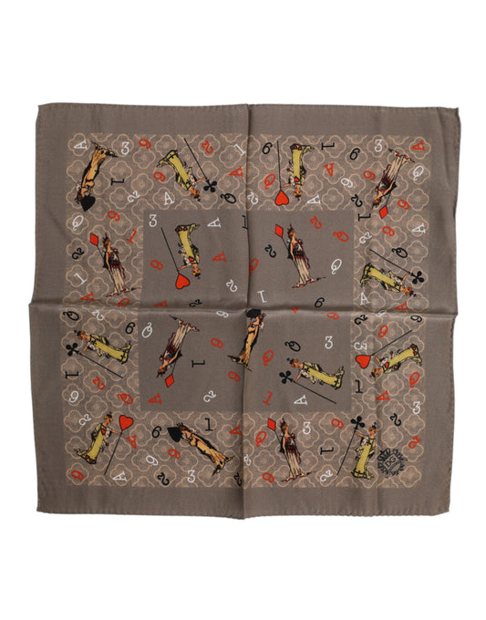 Brown Silk Printed Square Men Foulard Scarf