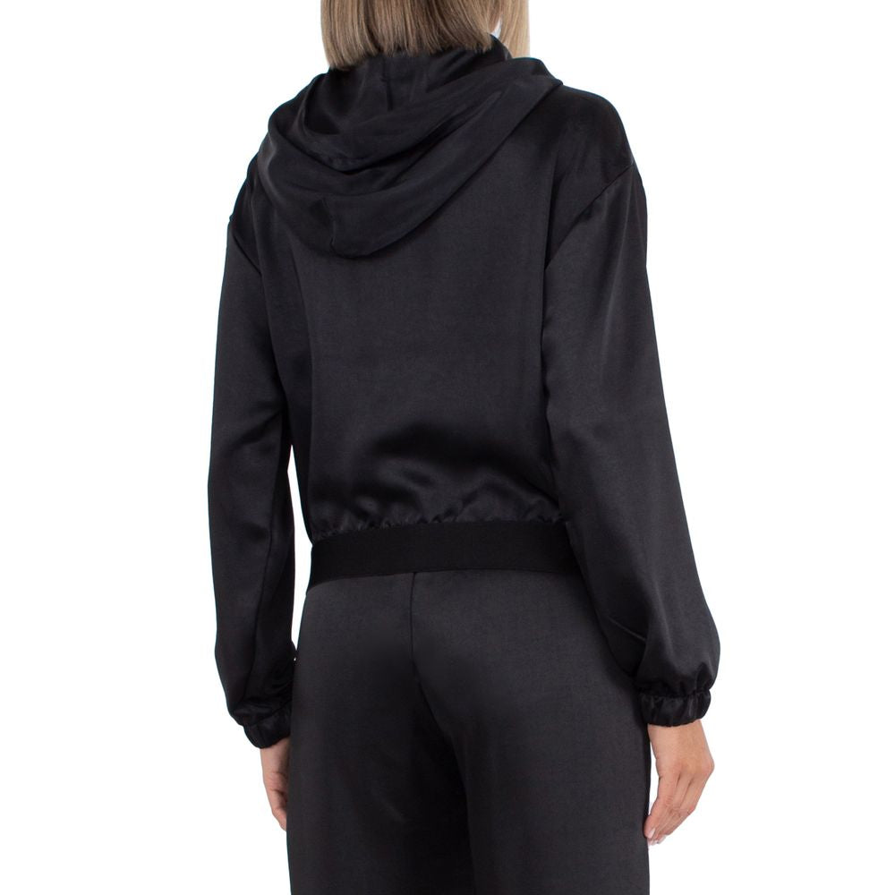 Black Polyester Women's Hooded Sweatshirt