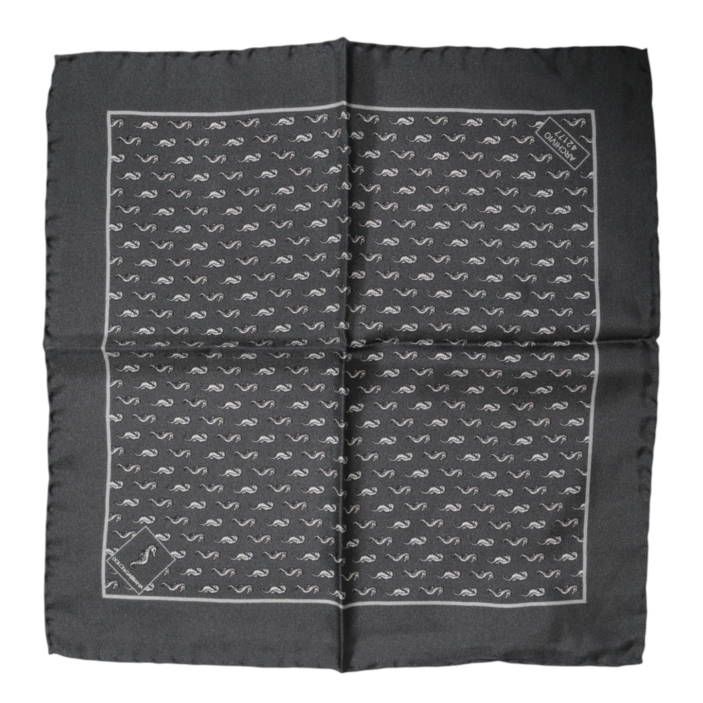 Black Fish Print Silk Square Men Foulard Scarf