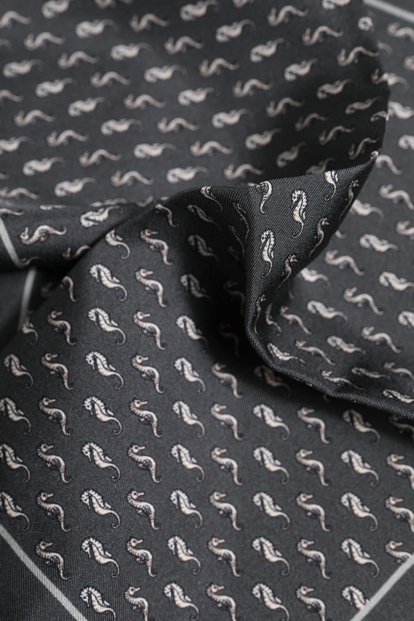 Black Fish Print Silk Square Men Foulard Scarf