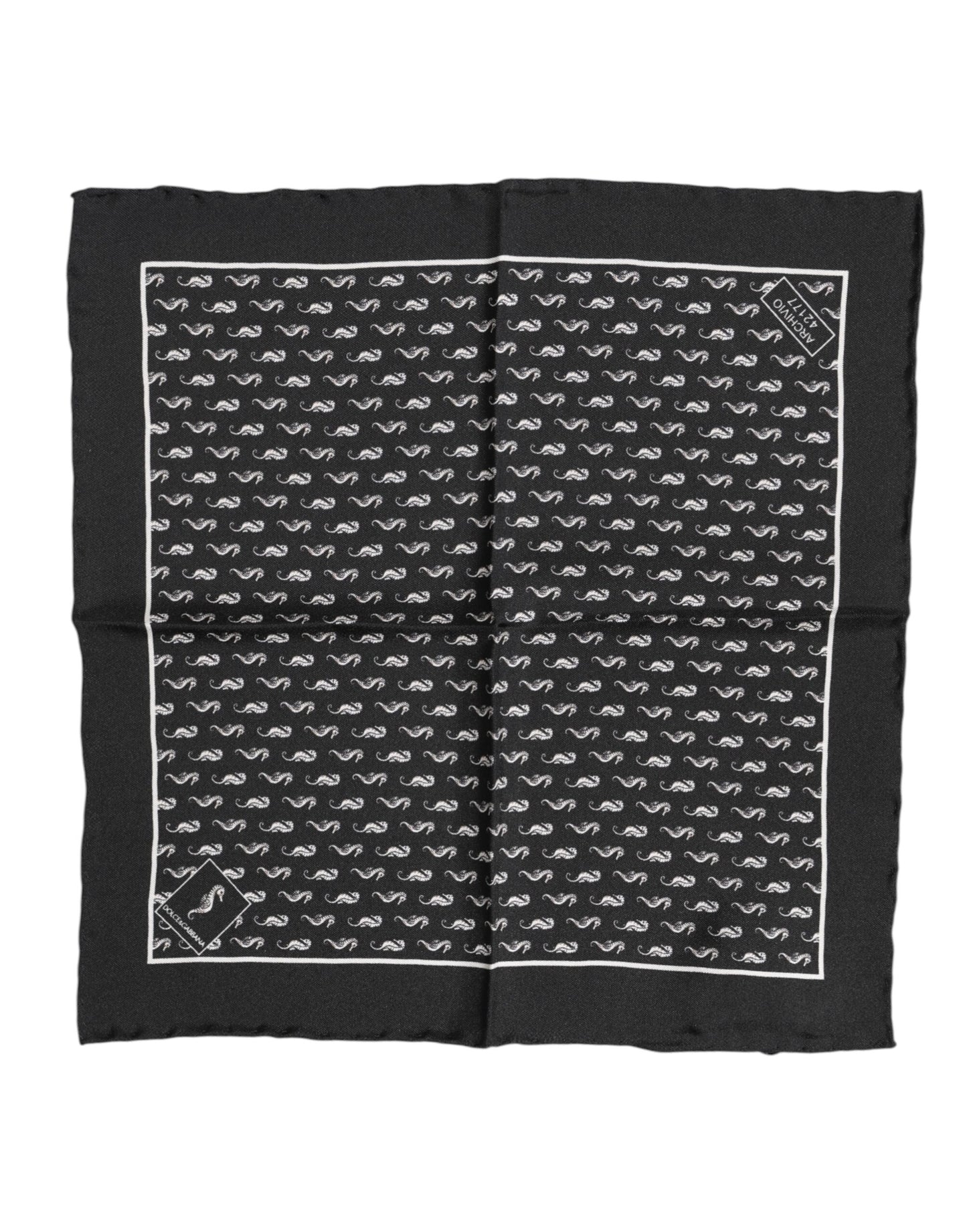 Black Sea Horse Silk Square Men Foulard Scarf