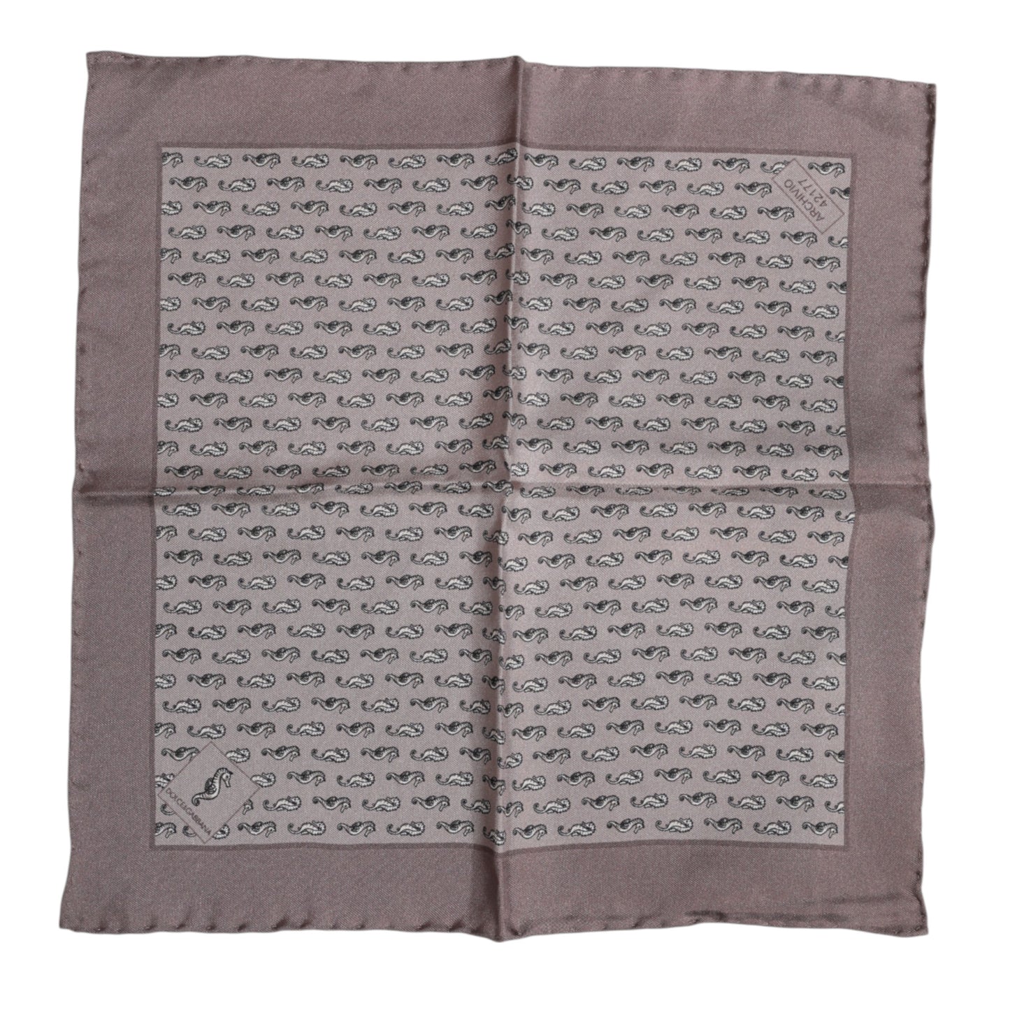 Brown Sea Horse Silk Square Foulard Scarf