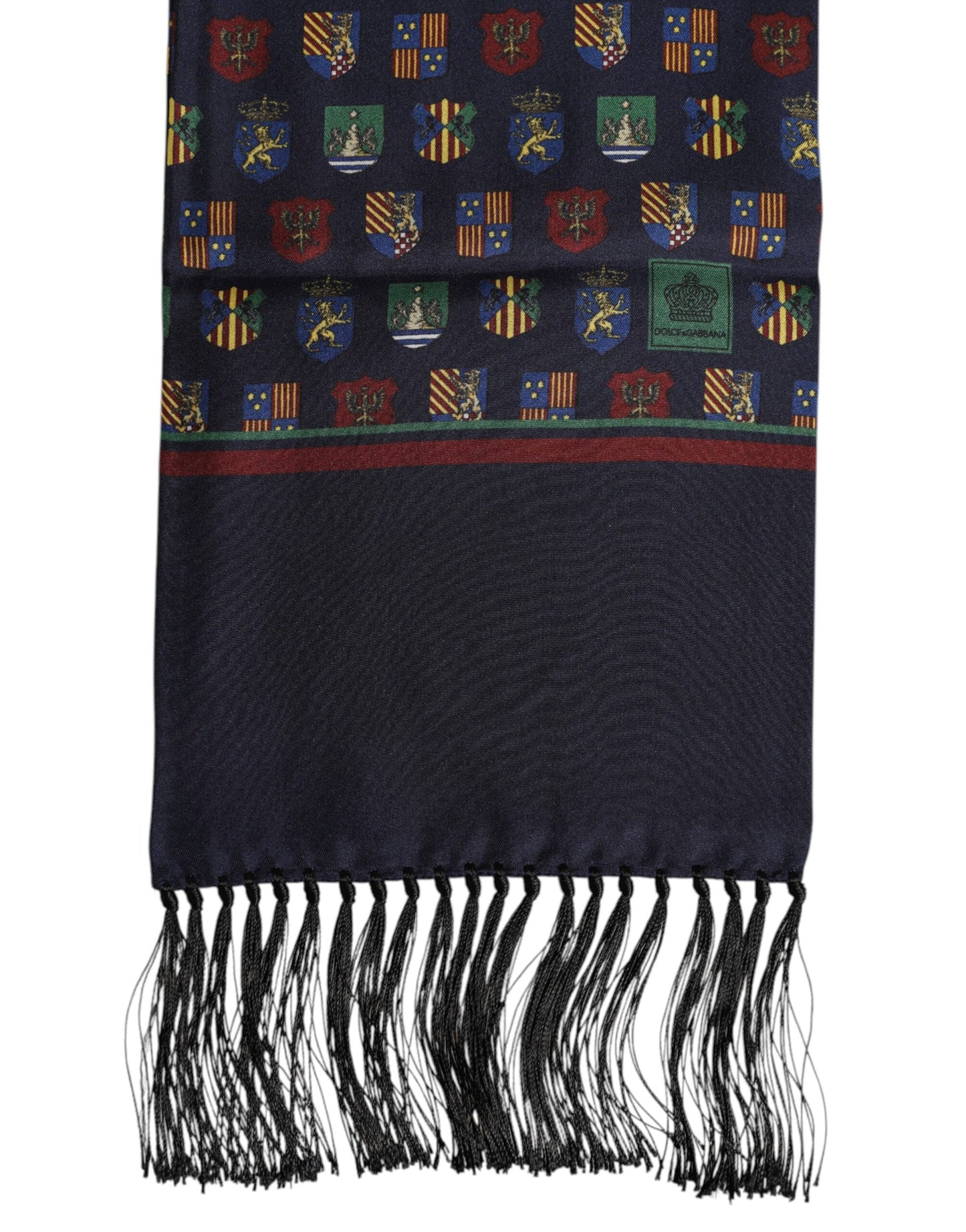Blue Silk Printed Fringes Foulard Scarf