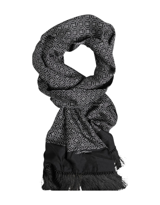 Black Patterned Fringes Men Foulard Scarf
