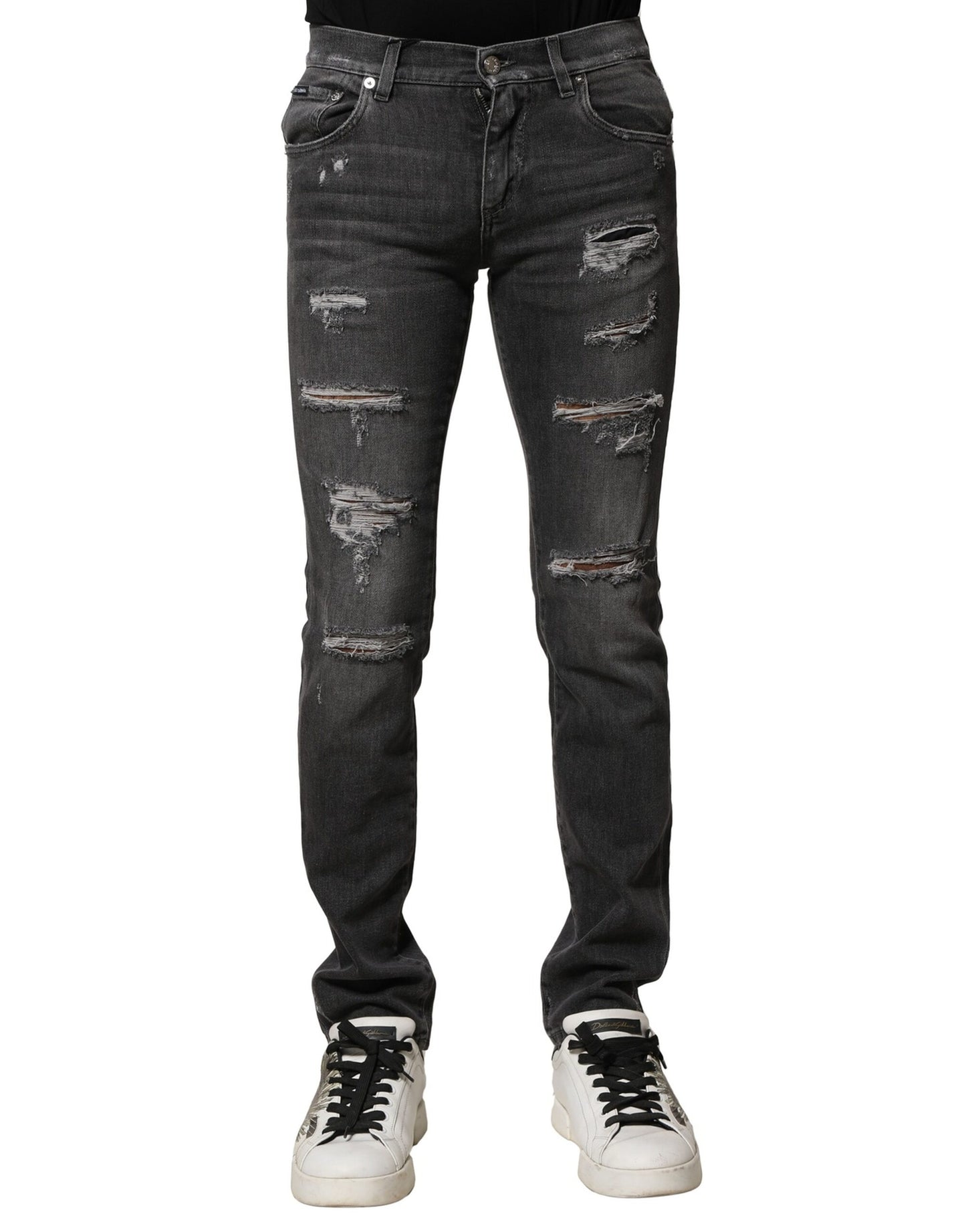 Black Washed Tattered Slim Fit Denim Jeans