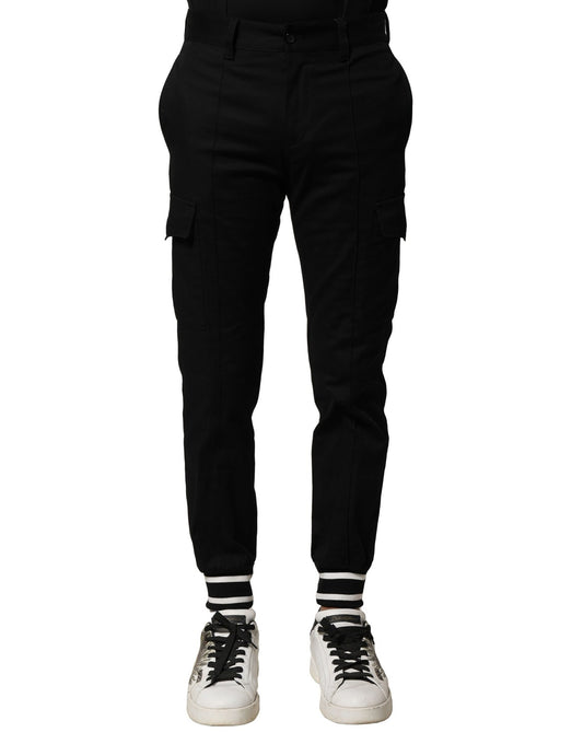 Black Cotton Cargo Joggers Men Pants