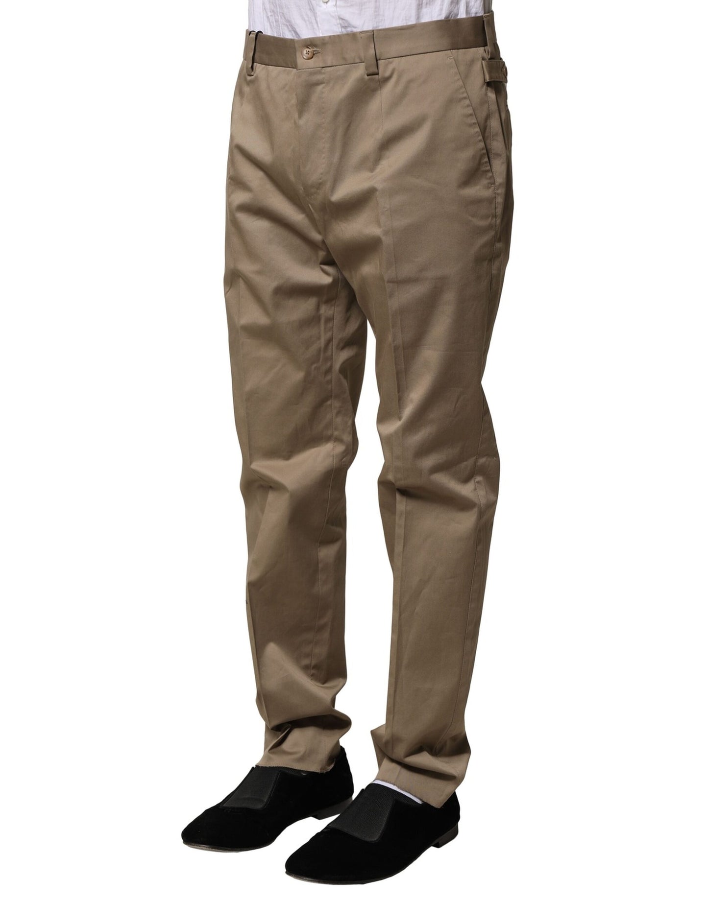 Brown Cotton Tapered Men Formal Pants