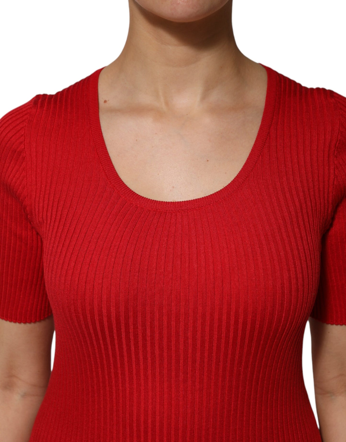 Red Round Neck Short Sleeves Pullover Top