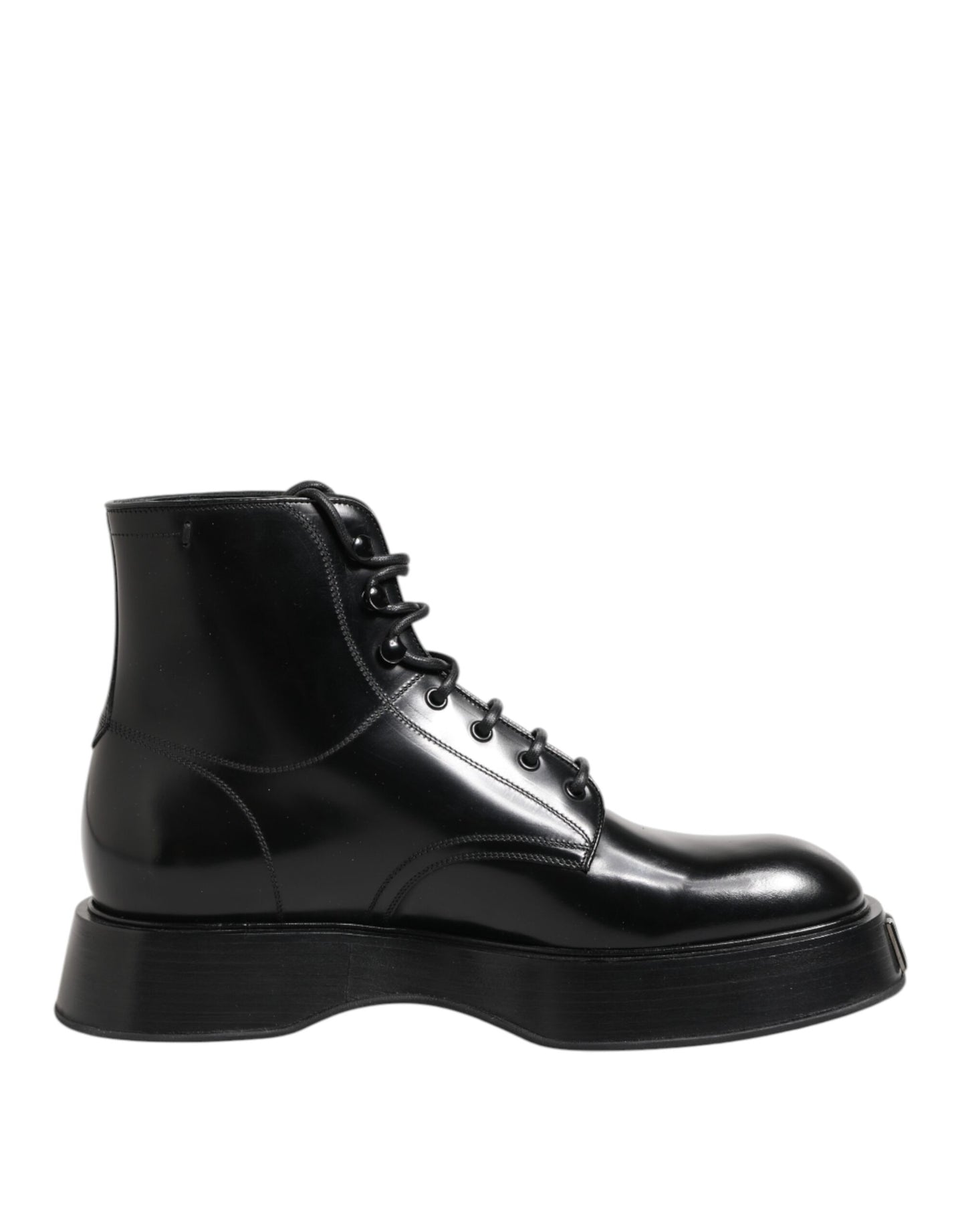 Black Leather Logo Ankle Boots Lace Up Shoes