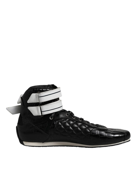 Black Quilted Leather Lace Up Sneakers Shoes