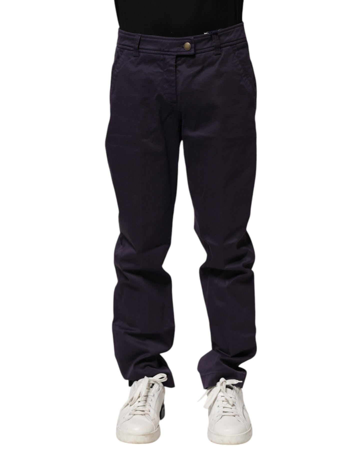 Dark Purple Mid Waist Casual Straight Pants