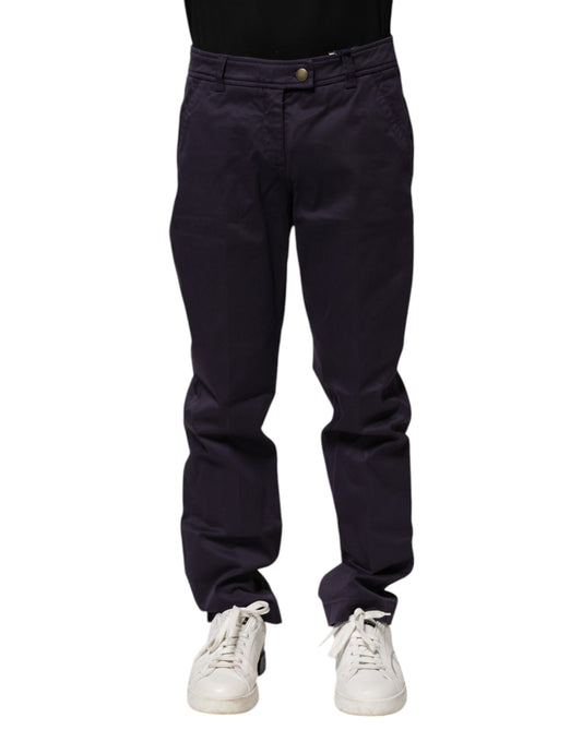 Dark Purple Mid Waist Casual Straight Pants