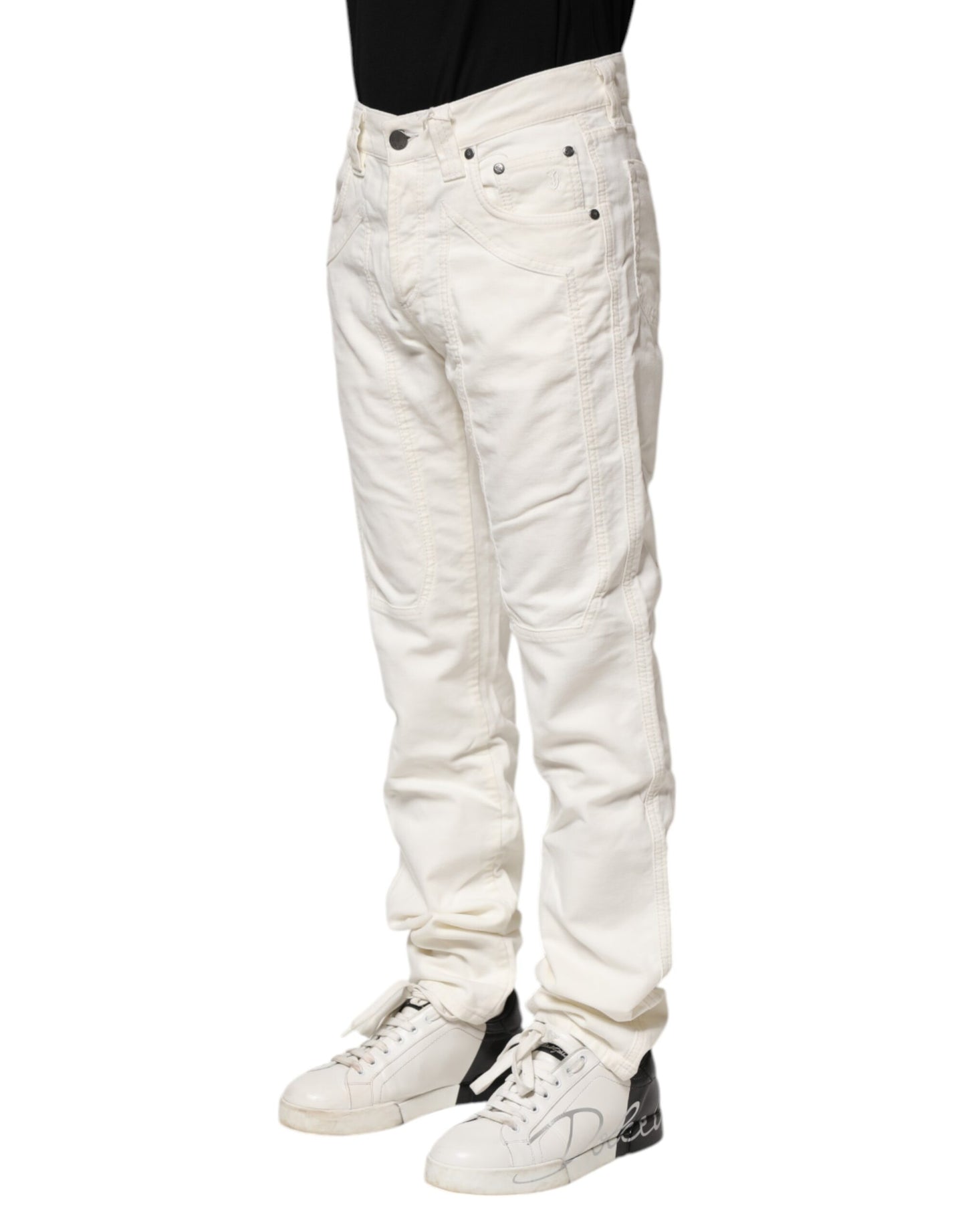 White Cotton Stretch Straight Fit Men Denim Jeans