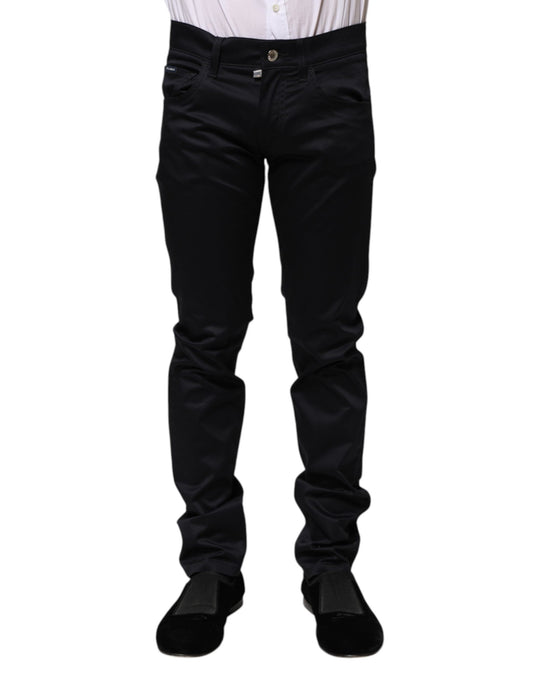 Black Cotton Skinny Mid Waist Pants