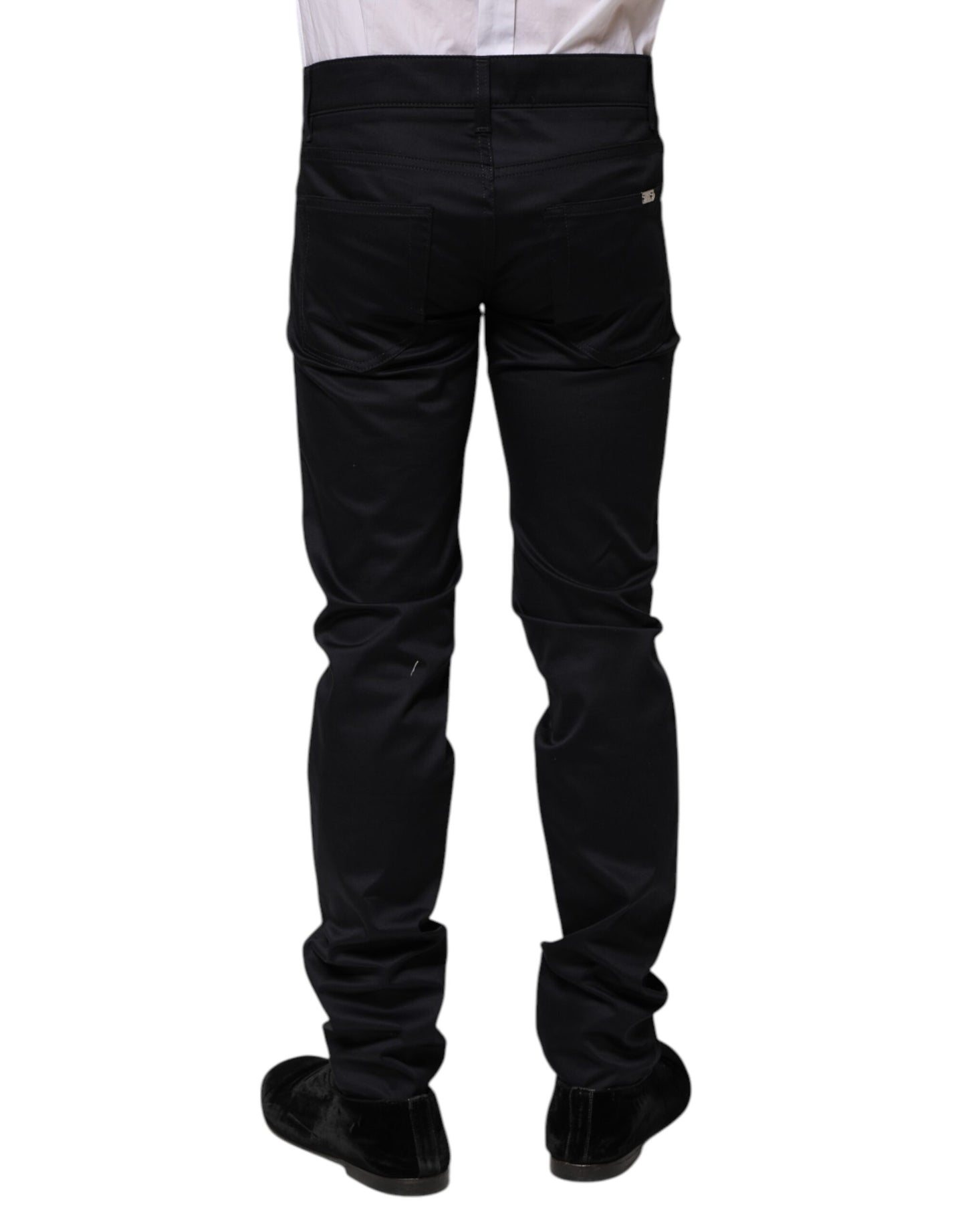 Black Cotton Skinny Mid Waist Pants
