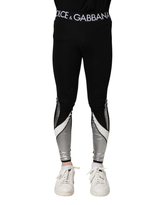 Black Silver Nylon Skinny Men Leggings Pants