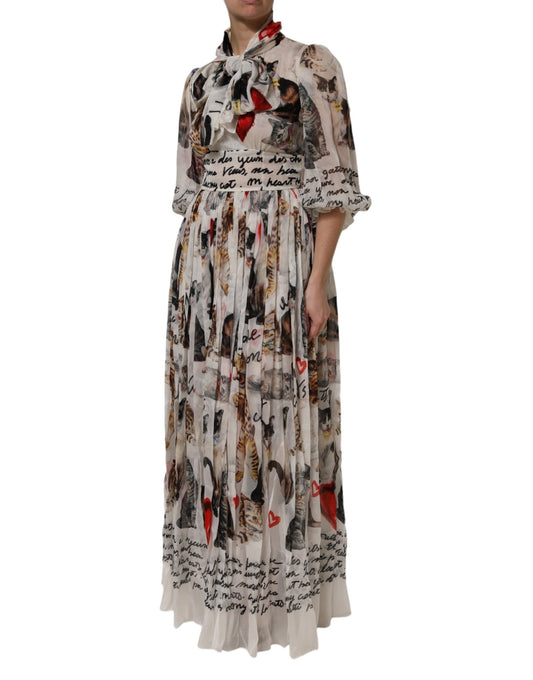 Multicolor Animal Print Silk Ascot Maxi Dress